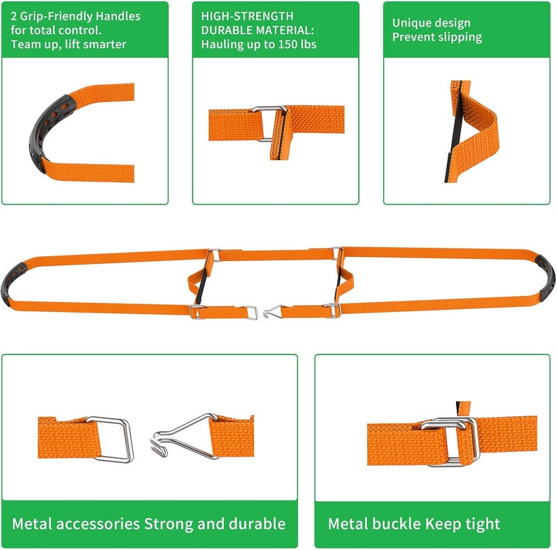 BBpara Potted Plant Mover，Plant Lifting Straps for Garden Flower Pots, Planters，Rocks, Trees，Easily Lift and Move Heavy Items Up to 150 Pounds，Small Size, Orange, Patent Pending - Image 2